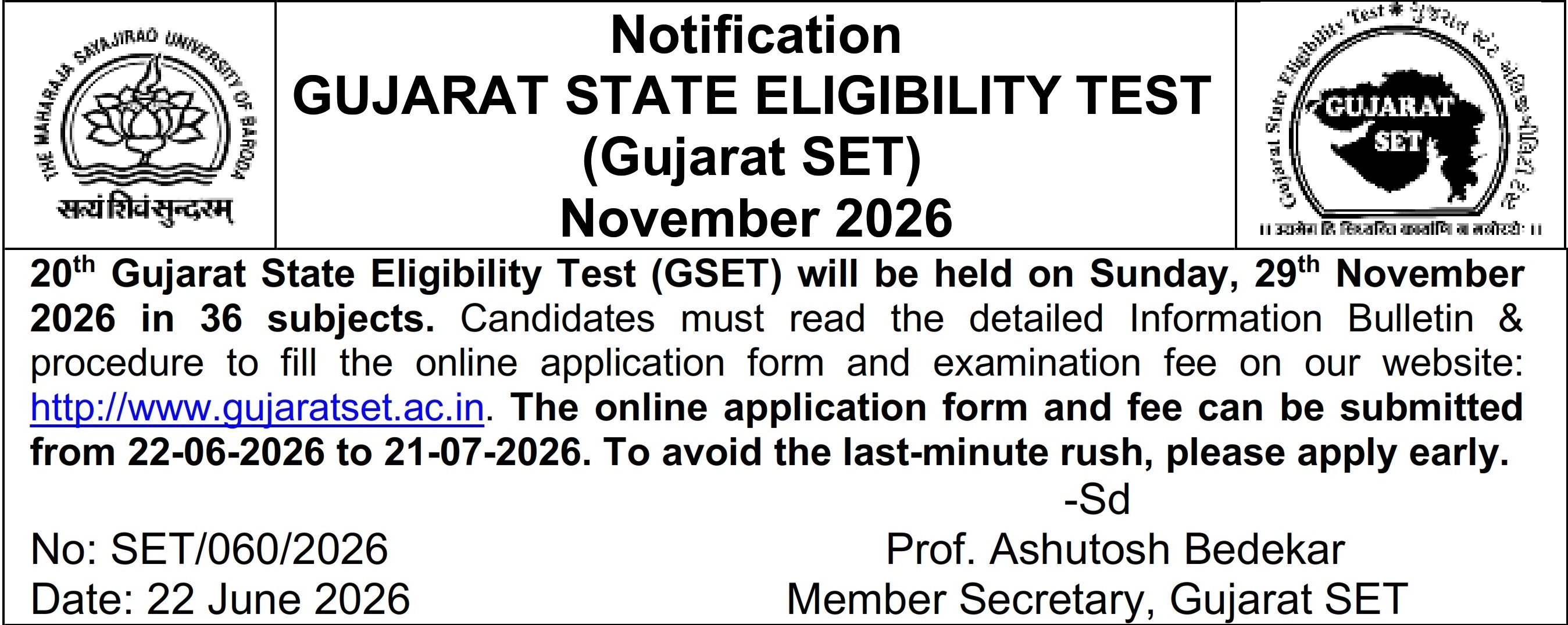 GSET 2026 Notification